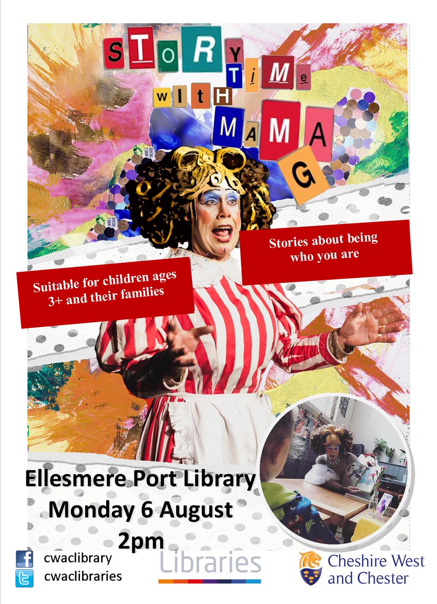 EPortMayor's tweet photo. Stories About Who You Are. Join us at Ellesmere Port Library for Storytime with Mamma G at 2pm on Monday 6th August #EllesmerePort #Cheshire #CWACLibraries #Library #MammaG https://t.co/rsSZu3QFg7