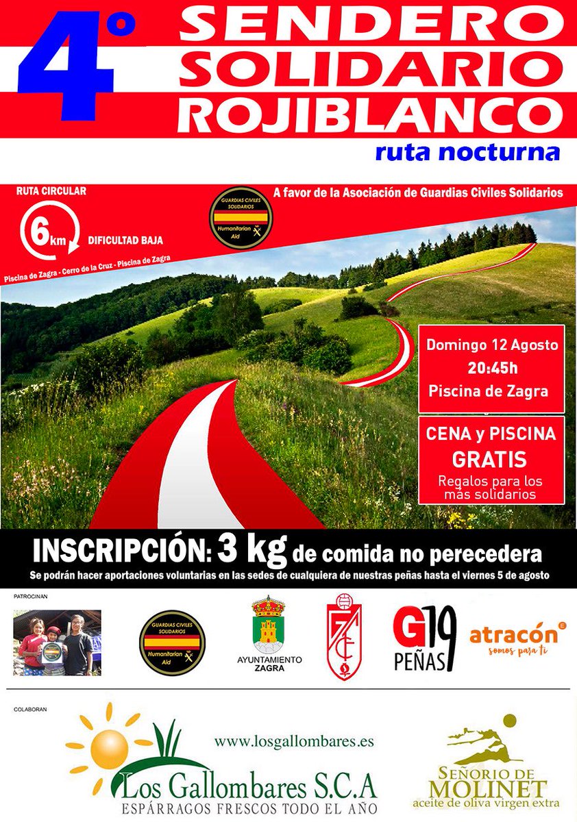 pgranadazagra's tweet photo. 4 Sendero Solidario Rojiblanco os esperamos como cada año por una buena causa, todos a colaborar https://t.co/J3QA3fIQ8s