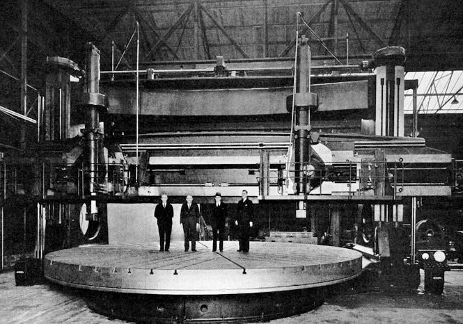 GrungyMachinist's tweet photo. Large Vertical Turret Lathe 1939 George Richards and Co of Broadheath, Altrincham.

Hope you all had a great grungy week.

#verticalturretlathe #vtl #verticalboringmill #oldtools #oldmachines #vintagemachinery #oldiron #machinistlife https://t.co/VrLZwvFdJX