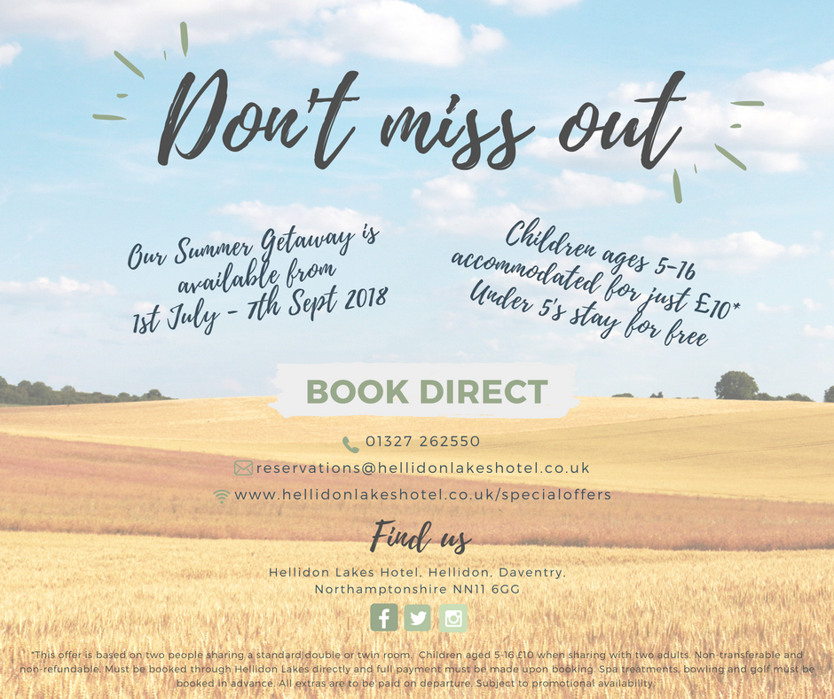 Make the most of the British Summer with our Summer Getaway from just £99.00. Book direct on our website hellidonlakeshotel.co.uk.

Make this summer a good one.