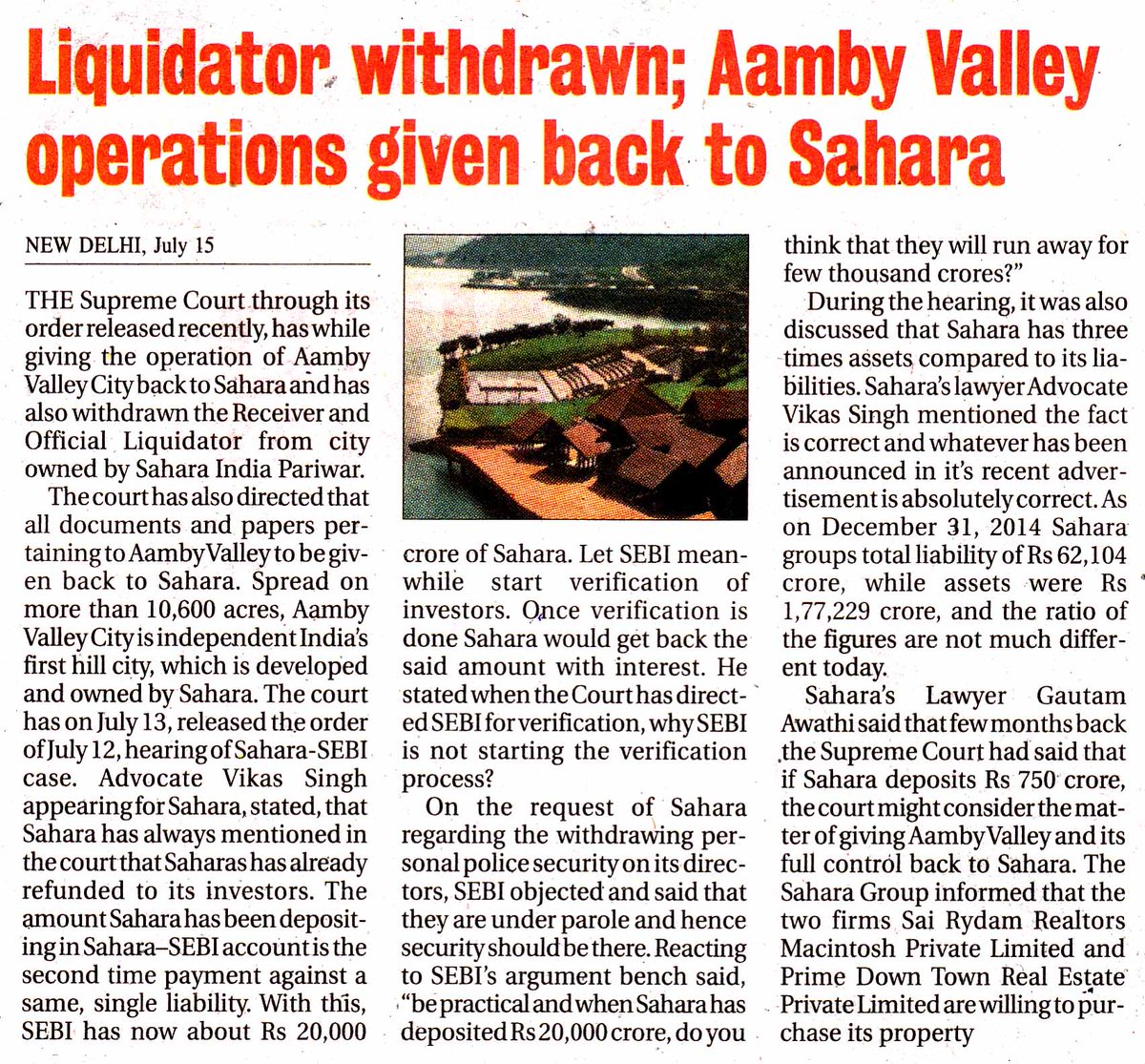 WeSupportSahara's tweet image. Removal of #AambyValley liquidator by Supreme Court is a sign. Better things are coming.