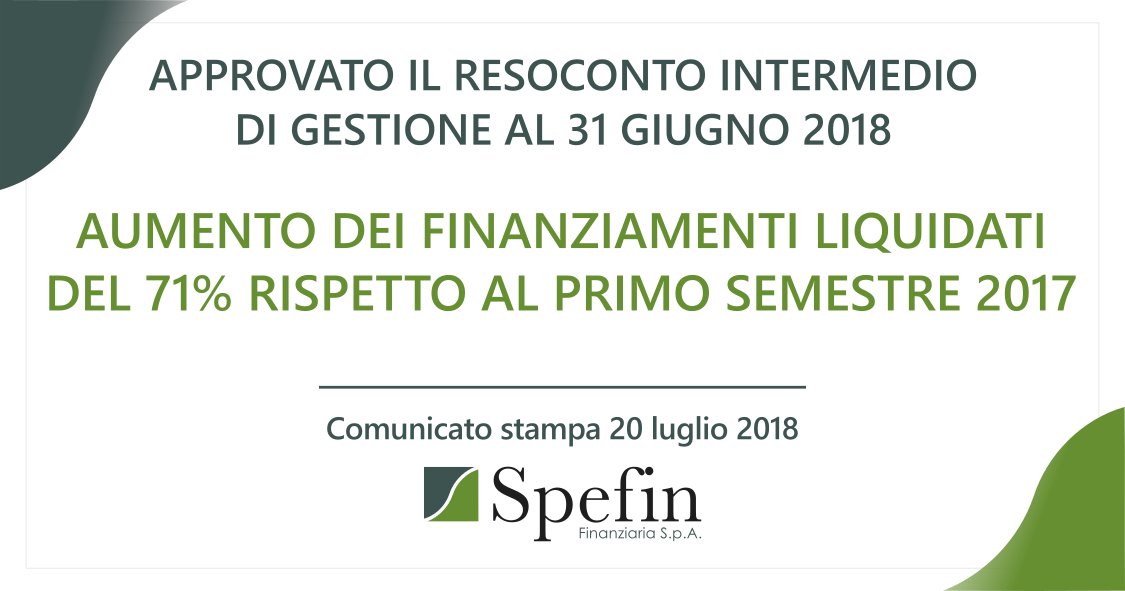 SpefinSpA's tweet photo. #Spefin prosegue nel suo #trend positivo: nei primi sei mesi del 2018 liquidati € 71,5 milioni rispetto a € 41 milioni del primo #semestre 2017. https://t.co/R7zTS8q3Ef #fintech #semestrale #rendiconto #finance #cqs #prestiti https://t.co/ZNbr7DZeGs