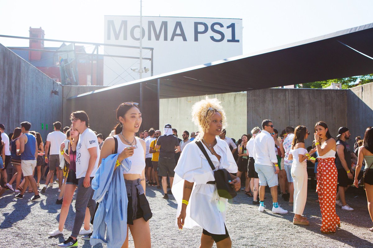 MoMAPS1's tweet photo. There are so many things to love about summer at MoMA PS1. This year's #YAP2018 installation by @DreamTheCombine offers unique photo ops, seating, shade, and a cooling mist for tired dancers during Warm Up. Experience it for yourself. More at https://t.co/TkBiKweeQh https://t.co/rnjkdHCJsM