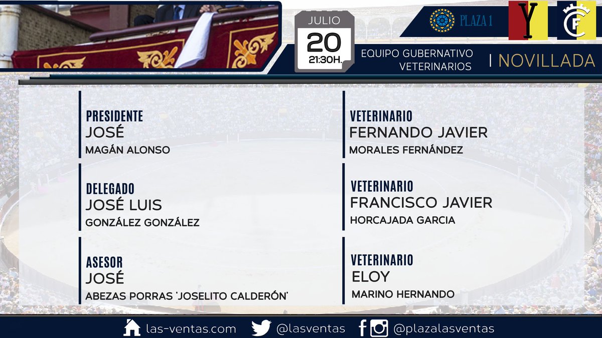 📣 | Este es el equipo gubernativo y veterinarios para la novillada nocturna de hoy. Arrancamos a las 21:30h.