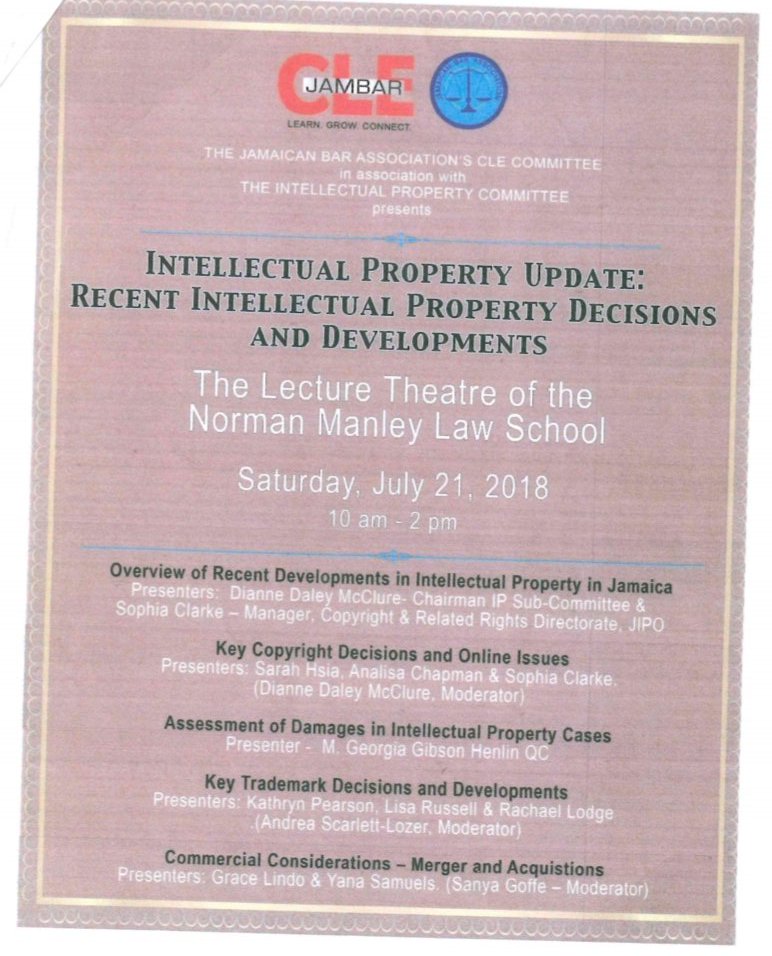 jambar1973's tweet photo. Don't forget our Intellectual Property Committee Seminar tomorrow at the @NormanManleyLaw School! #jba #cle #ipseminar https://t.co/KdpJvDUNQe