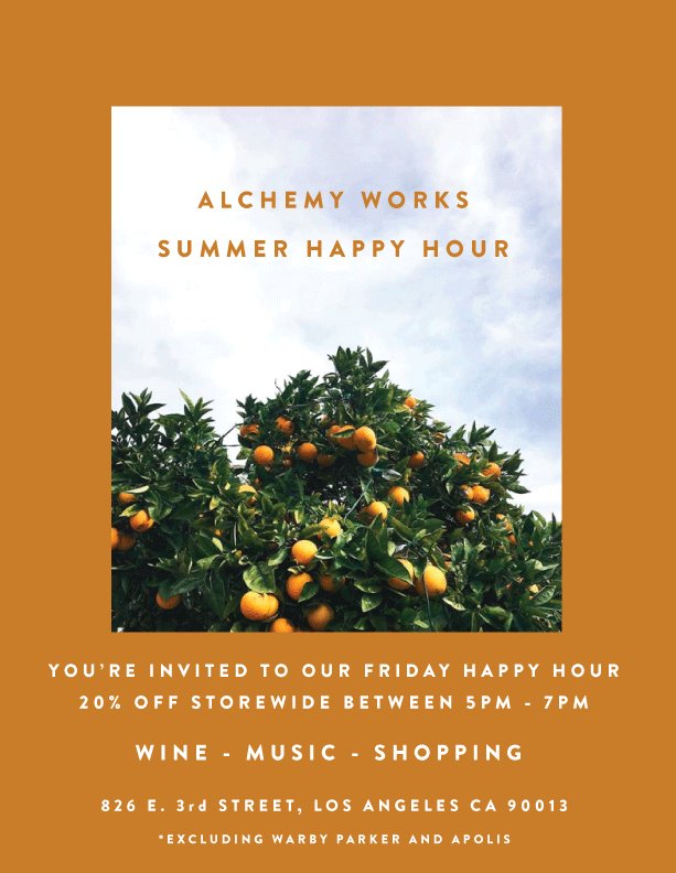 Summer Happy Hour - 20% off every Friday  - mailchi.mp/alchemyworks/s…