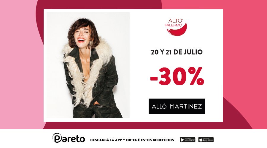 Éste 20 y 21 de julio <a href="/allo_martinez/">ALLÔ MARTINEZ</a>  brinda un 30% de descuento a través de <a href="/ParetoApp/">Pareto App</a>.
Descargá la app y empezá a disfrutar de increíbles beneficios! ✨
paretopago.com.ar
Legales 👉goo.gl/U8TmVb