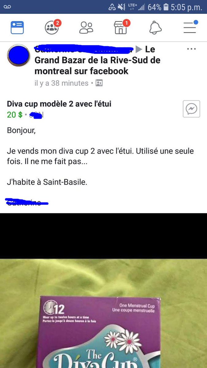 ChantalMayo's tweet photo. Sur un groupe de vente FB, une fille qui vend sa diva-cup utilisée UNE FOIS. #WTF Elle était sérieuse. A désactivé les commentaires suite aux réactions lol ! O_O https://t.co/bnEdCgJ2SS