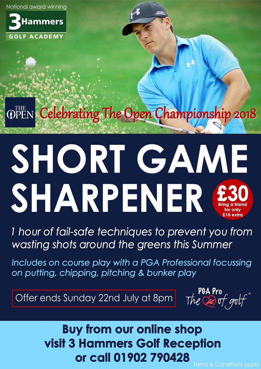 3HammersAcademy's tweet photo. Are you inspired by #TheOpen? Are you playing golf this weekend? Does your #ShortGame need sharpening? Take advantage of our SHORT GAME Special Offer⛳️ We have availability today @ 5pm or 7pm #GetInvolved #TheOpen #ScoringGame https://t.co/WUOsI0UNhZ