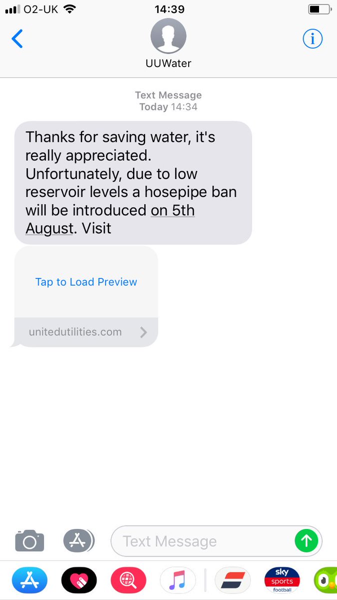 1leggedgoldfish's tweet image. Welcome to life in NW England. It has rained, consistently, since 1986, but last month we had one nice week, so you get this text.... #HosepipeBan #EnglishProblems