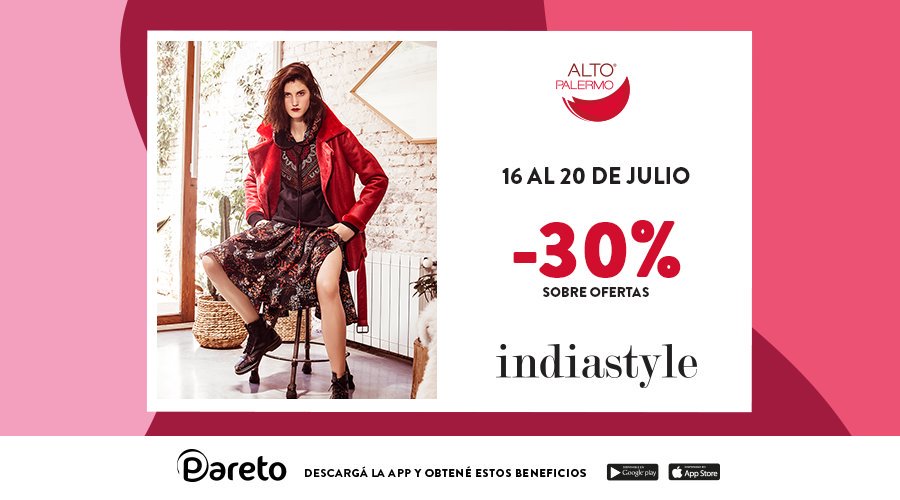Del 16 al 20 de julio no te pierdas un 30% de descuento en India Style 🔥
Descargá <a href="/ParetoApp/">Pareto App</a> y empezá a disfrutar de increíbles beneficios!✨
paretopago.com.ar
Legales 👉goo.gl/vU8nSC