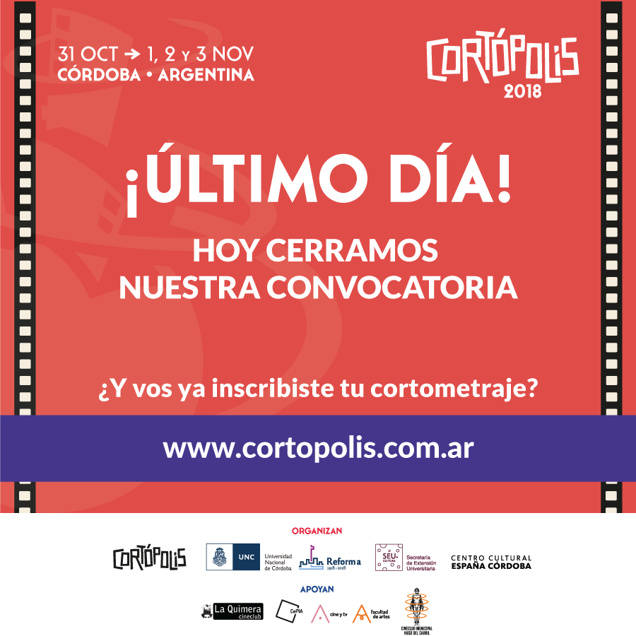 cortopolis's tweet photo. ¡Vamos que se termina! 😱😬
Estamos esperando tu cortometraje, ¡No te quedes afuera!
👉 https://t.co/JC9mu3IidR

#Cortopolis2018 #Cortopolis #FestivaldeCortometrajes #Convocatoria #Cine #Arte #Argentina #Cordoba #Chile #Mexico #Uruguay #Colombia #Ecuador #Venezuela #Peru #Bolivia https://t.co/VT2sl5gnB0