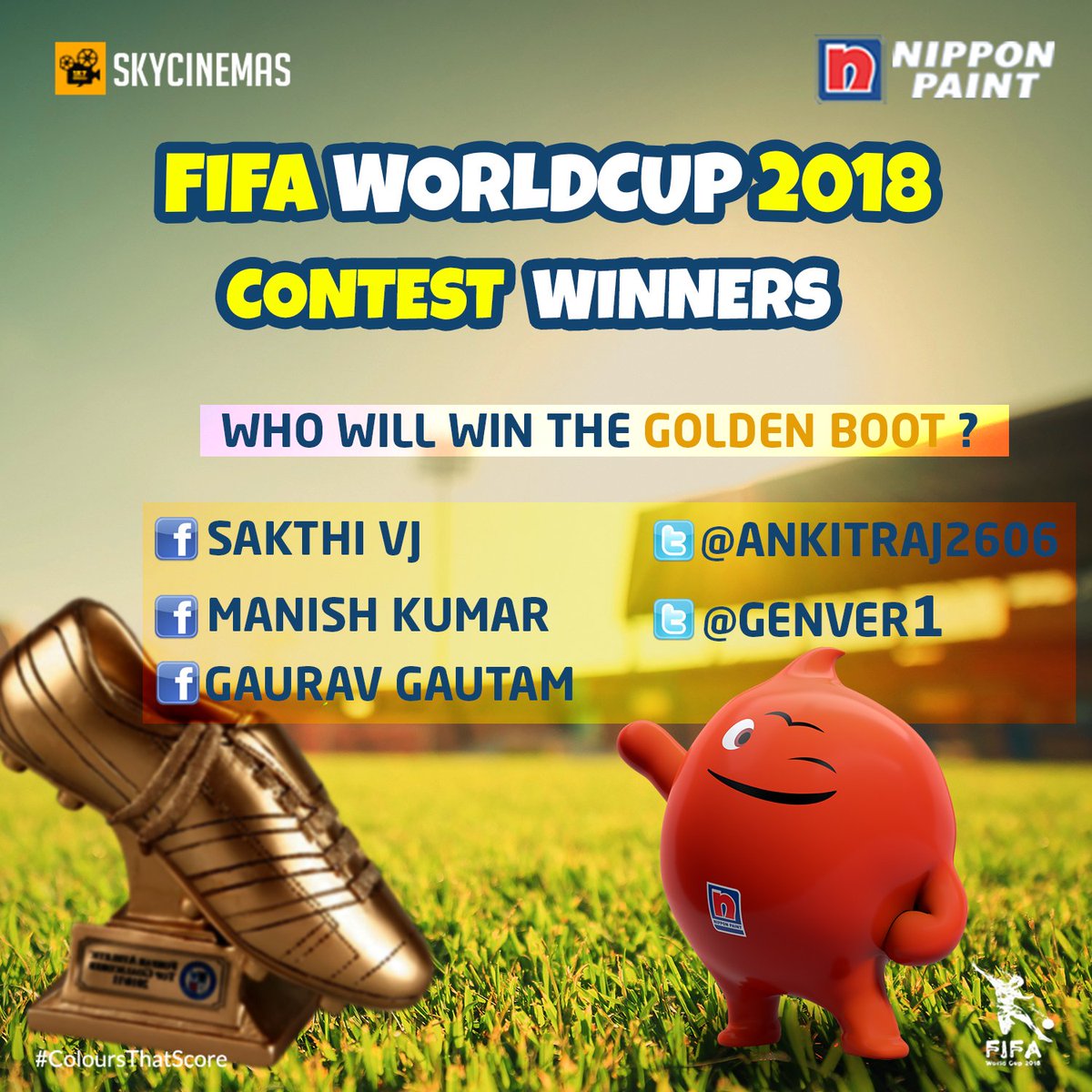 NipponIndia's tweet image. The big announcement you were all waiting for! A month full of various contests marking the occasion of FIFA World Cup 2018. The participation was fabulous &amp;amp; here are the list of winners! Congratulations! #NipponPaint #ColoursThatScore #FIFAWorldCup2018