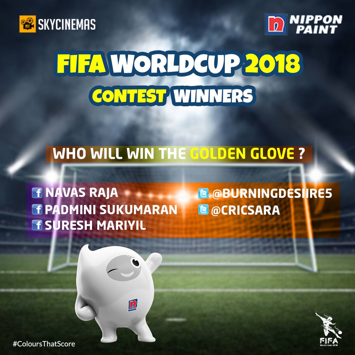 NipponIndia's tweet image. The big announcement you were all waiting for! A month full of various contests marking the occasion of FIFA World Cup 2018. The participation was fabulous &amp;amp; here are the list of winners! Congratulations! #NipponPaint #ColoursThatScore #FIFAWorldCup2018