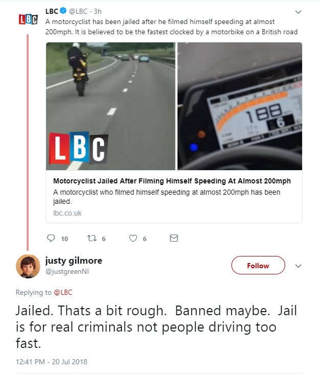 Aberdeen Cycle Cam On Twitter Jail Is For Real Criminals Not People Driving Too Fast 188mph On A Public Road Motoring Is To The Uk What Gun Ownership Is To The Us
