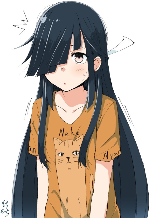 hayashimo (kancolle) 1girl long hair hair over one eye black hair solo white background simple background  illustration images