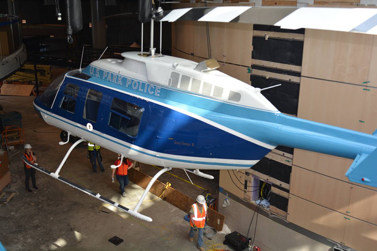 Our historic #USPP Eagle 1 aircraft, that rescued survivors from the 1982 Air  Florida flight 90 crash, has finally been hoisted into its final place in  the @NLEMuseum. Check out this time