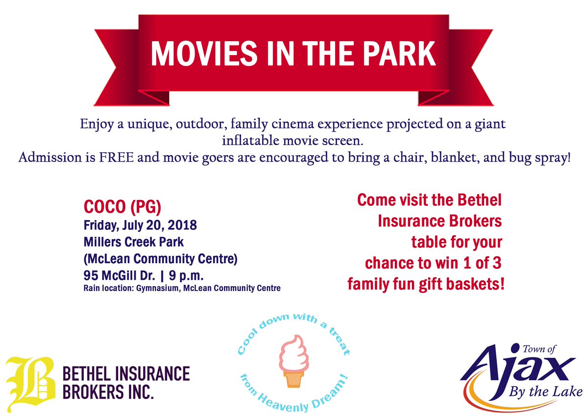 Bethel_Ins's tweet photo. Tonight is the night. Come visit the Bethel Insurance Brokers table at @TownOfAjax Movies in the Park to win 1 of 3 family fun gift baskets. We can't wait to see you there! #BethelInsurance #Moviesinthepark #Townofajax #familyfun #familyentertainment https://t.co/sUGjysNtjz
