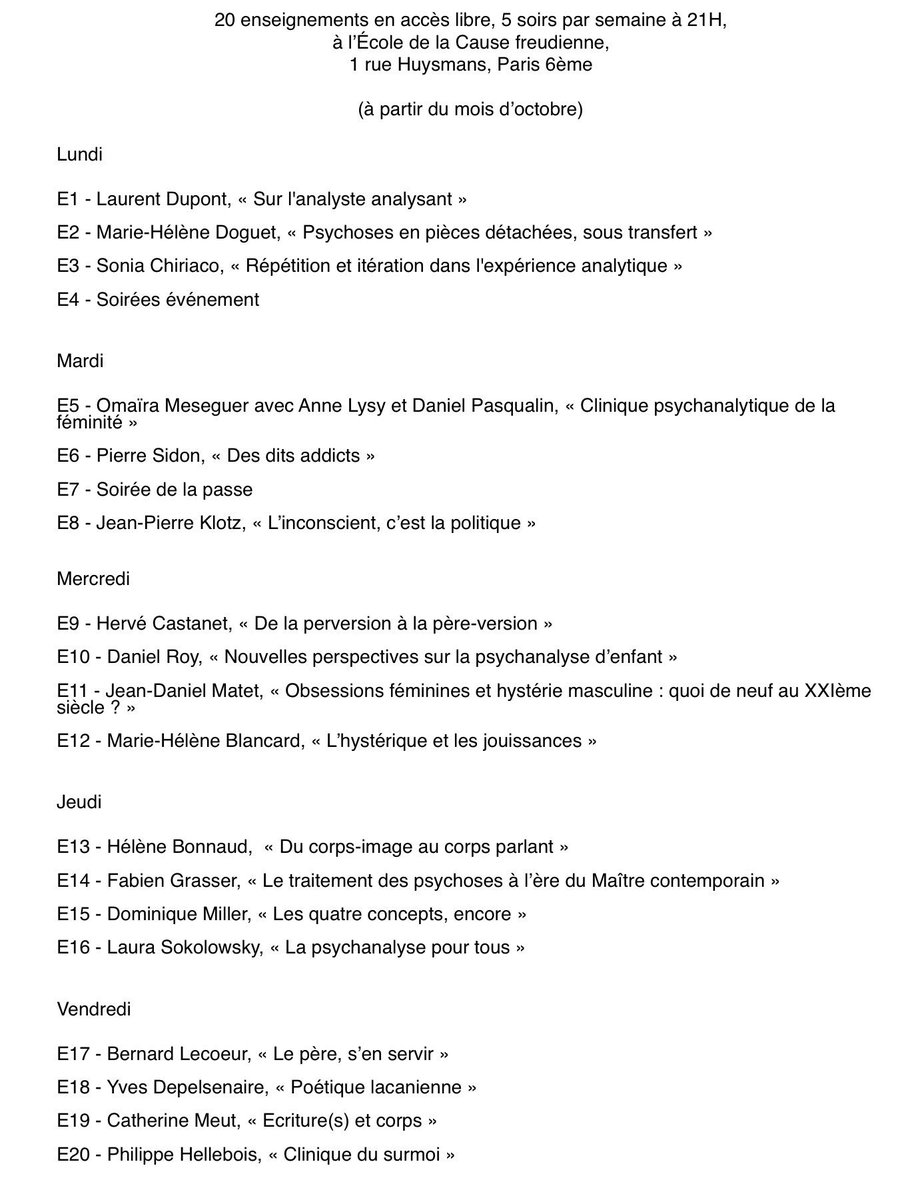 ECF_AMP's tweet photo. ENSEIGNEMENTS OUVERTS DE L'ECF : LE PROGRAMME 2018-2019 #EnseignementsOuverts #Psychanalyse #RueHuysmans #Paris #Programme2018/2019 https://t.co/8V4BrDES9y