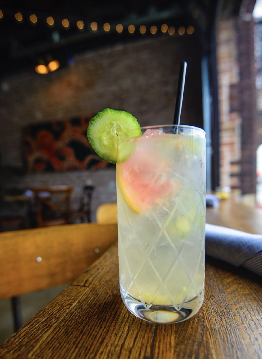 Cucumber Cooler-
hendricks gin, fizz, turbinado syrup, grapefruit, cucumber
#cocktails 
#stirnella 
#blackstonedistrict