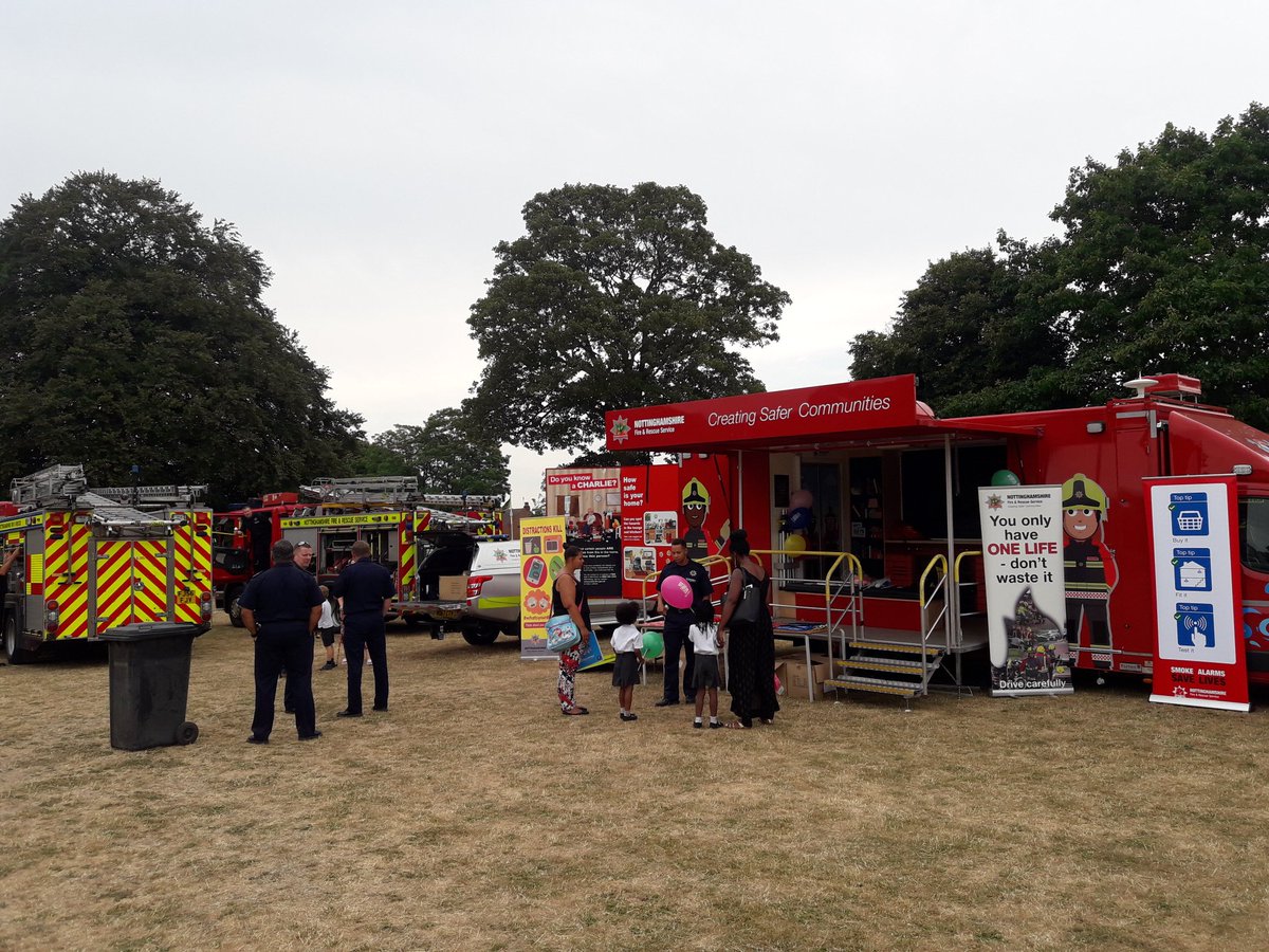 CraigCooperNFRS's tweet photo. The #PreventionTeam, #RedWatch from #StockhillFS & the crew from #Eastwood are here at #VernonParkLive providing #FireSafety in the home & #RoadSafety advice. Come and say hello #CreatingSaferCommunities @GuninderNagi @jazz_hayer https://t.co/dSaOoJjRwC