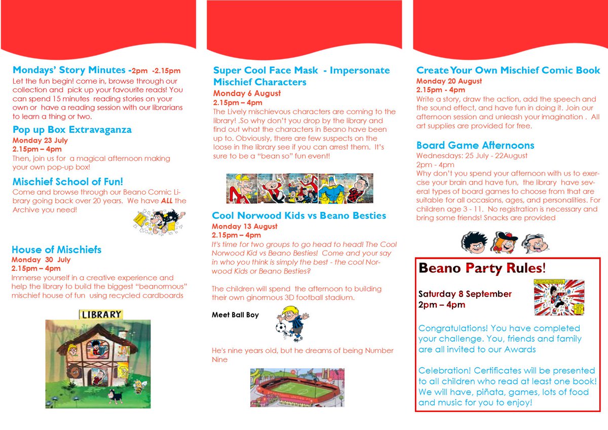 wnorwoodlibrary's tweet photo. Calling all Cool SE27 children aged 1 - 12 to join our Summer Reading Challenge -The Mischief Makers. We have some exciting activities & great prizes - the more you read the more prizes you get! #SE27Parents #WestNorwoodlocal #LambethLibs #westnorwood247 #WestNorwoodNews https://t.co/G7Ose3YMEb