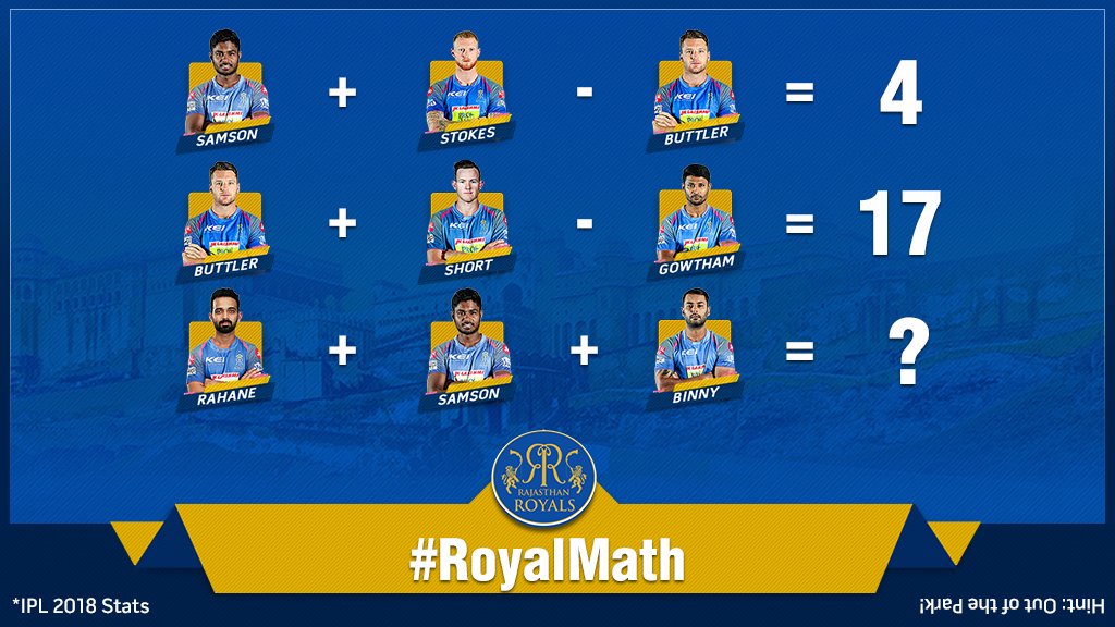 rajasthanroyals's tweet photo. Tickle your brain with some #RoyalMath! 😎
#HallaBol https://t.co/dlS732epJM