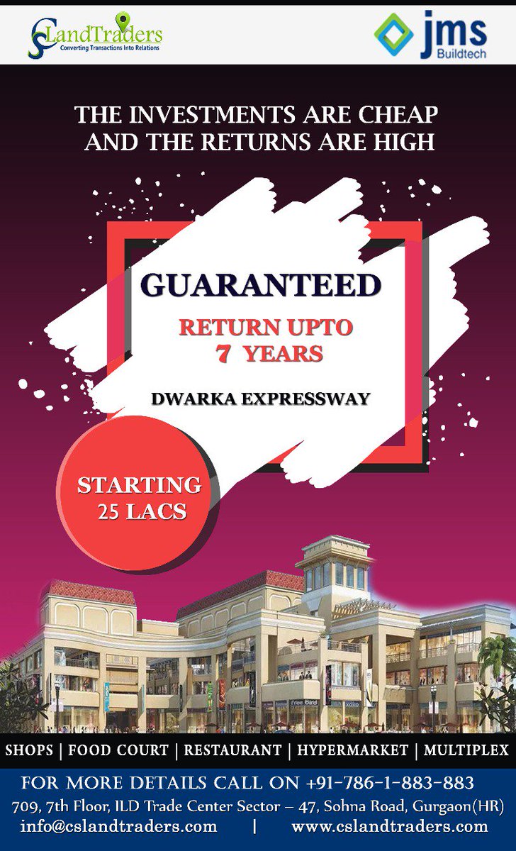 CSLandtraders's tweet photo. Investments are Cheap However Returns are High
JMS Marine Square Sector102
Get Guaranteed Return up to 7 years
Book Now #CSLT +91-786-1-883-883
https://t.co/bXtyuDlDTv
#LimitedPeriodOffer
#CommercialProperty #AssuredReturnProject #ForeignTrip #Investment #Cheap #High #Returns https://t.co/dnkPSIn1k9