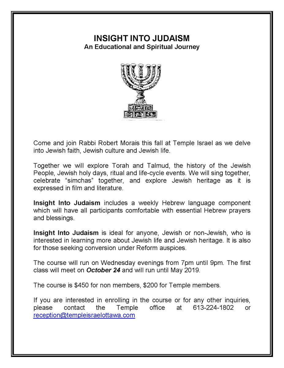 Temple Israel announces Insight Into Judaism program. Get involved in your educational and spiritual journey with Rabbi Rob Morais.
