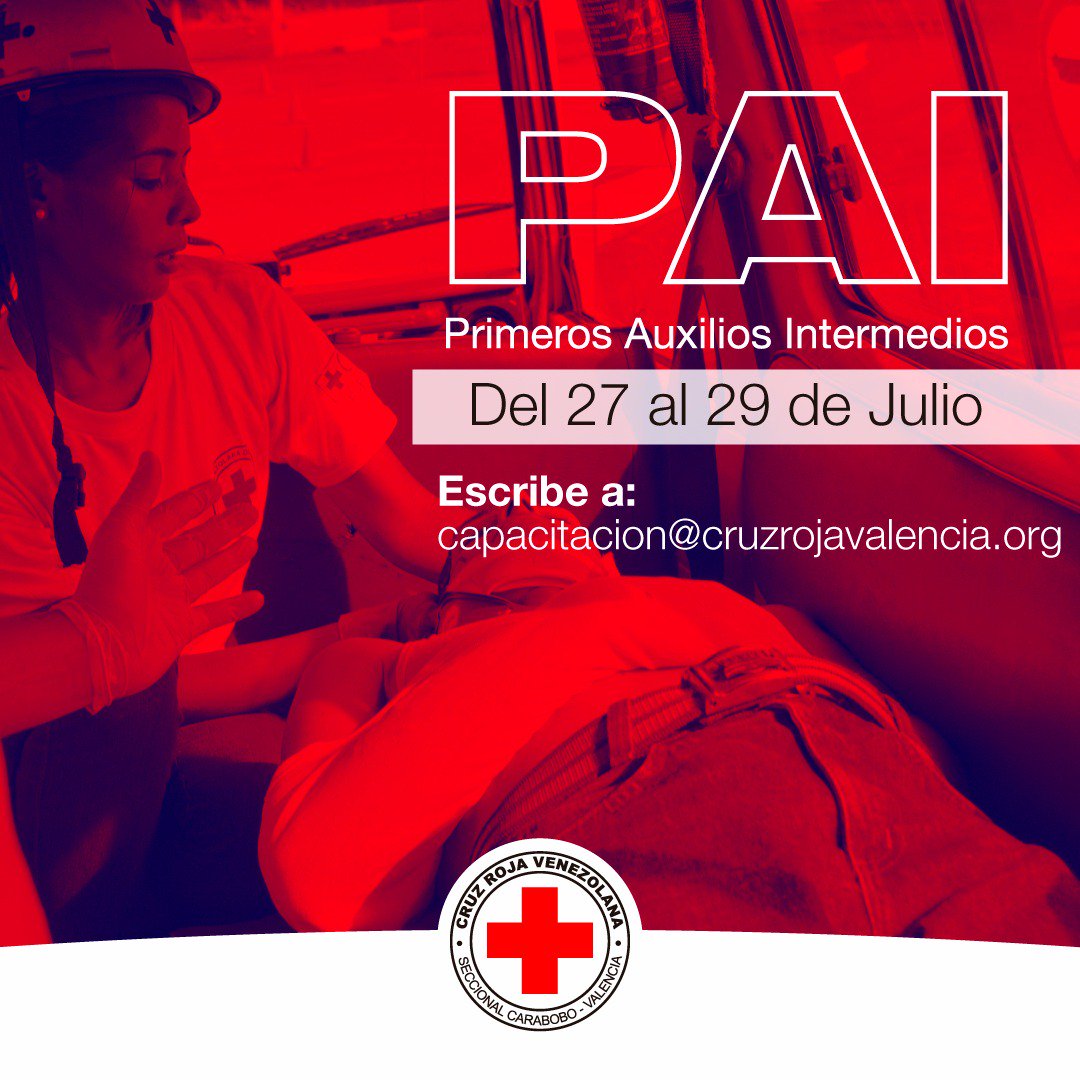 ¿Deseas ampliar tus conocimientos en Primeros Auxilios? 
Están abiertas las inscripciones para nuestro próximo curso de Primeros Auxilios Intermedios. Para más información escribenos al capacitacion@cruzrojavalencia.org