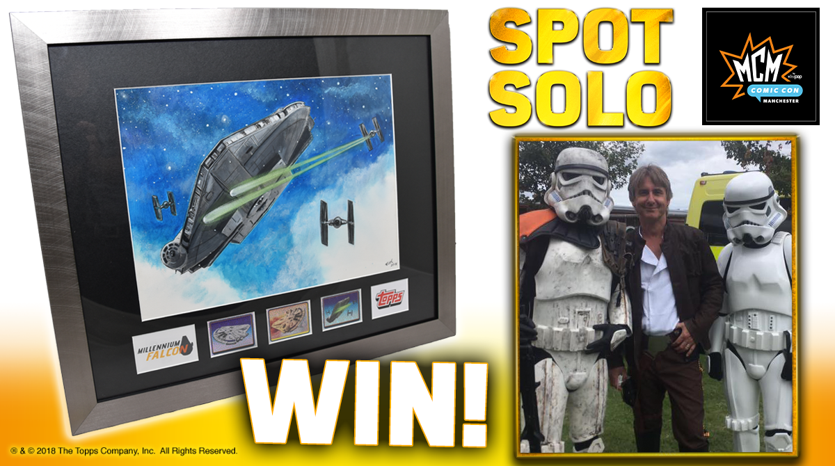 Topps_UK's tweet photo. See if you can Spot Solo at #MCM next week and be in with the chance to WIN this one-of-a-kind Millennium Falcon painting!
HOW TO ENTER: https://t.co/uj9dGMiatx
EVENT DETAILS: https://t.co/eFimnWqo7k
#SoloStickers https://t.co/UxnE9q6YbP