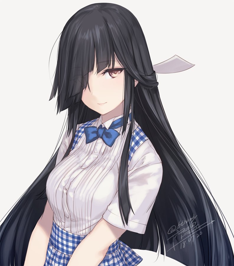 hayashimo (kancolle) 1girl solo long hair hair over one eye black hair apron dated  illustration images