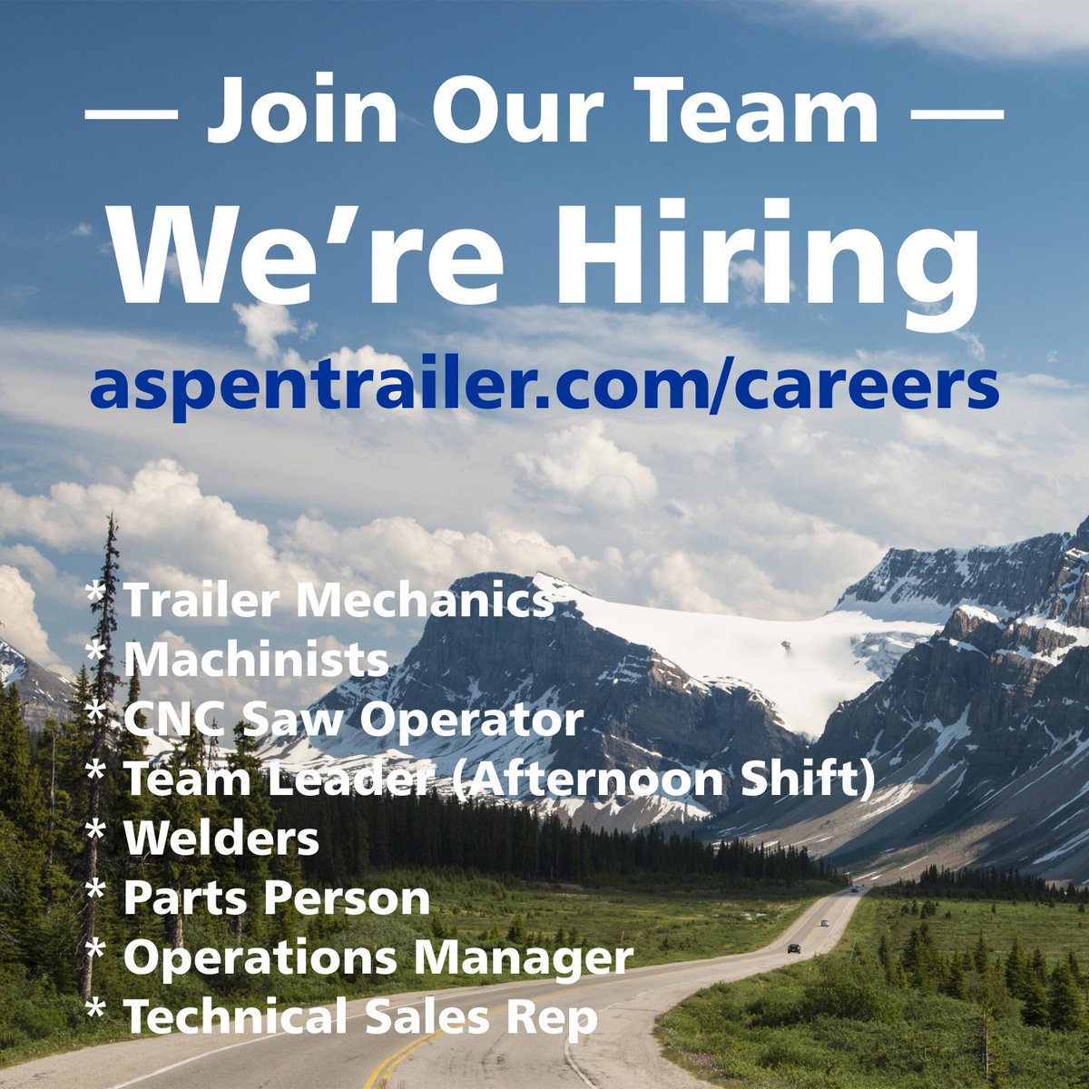 aspentrailers's tweet photo. Looking for a new job? We're looking for more great people! Check out https://t.co/MIVR0PJI9A https://t.co/VrmvoPicro