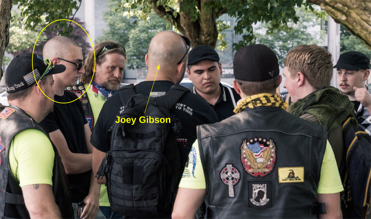 Thorsson Snyder, a violent white nationalist from the Portland area has been at a number of Joey Gibson's hate rallies.  https://rosecityantifa.org/articles/joey-the-martyr/#thorsson-snyder-and-gary-lee