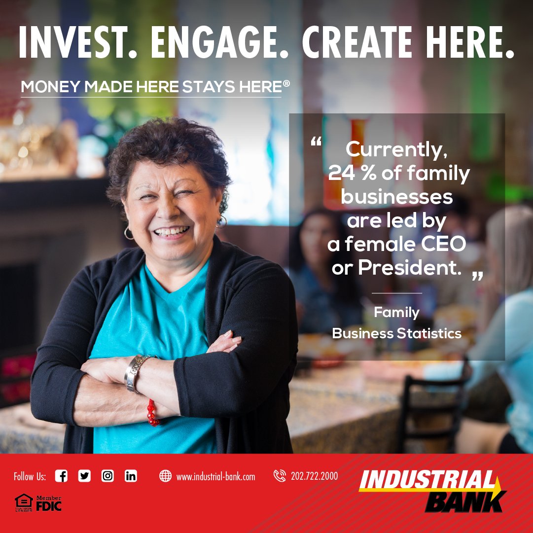BankIndustrial's tweet photo. "Currently 24% of family businesses are led by a female CEO or President." Family Business Statistics | Tag a #DC or #MD based woman-owned business!
#SistersAreDoingItForThemselves #SHEO #WomenLed #WomenOwned #DCBased #MDBased #MMHSH #CEO #President https://t.co/9jv4eRsADv