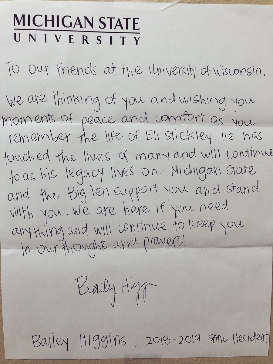Received this in the mail from 18-19 MSU SAAC President, Bailey Higgins, on behalf of our friends at Michigan State! Thank you so much for keeping us in your thoughts during this time ❤️💚 <a href="/MSU_SASS/">S-A Support Services</a> #EliStrong #LivePassionately #OneB1GFamily