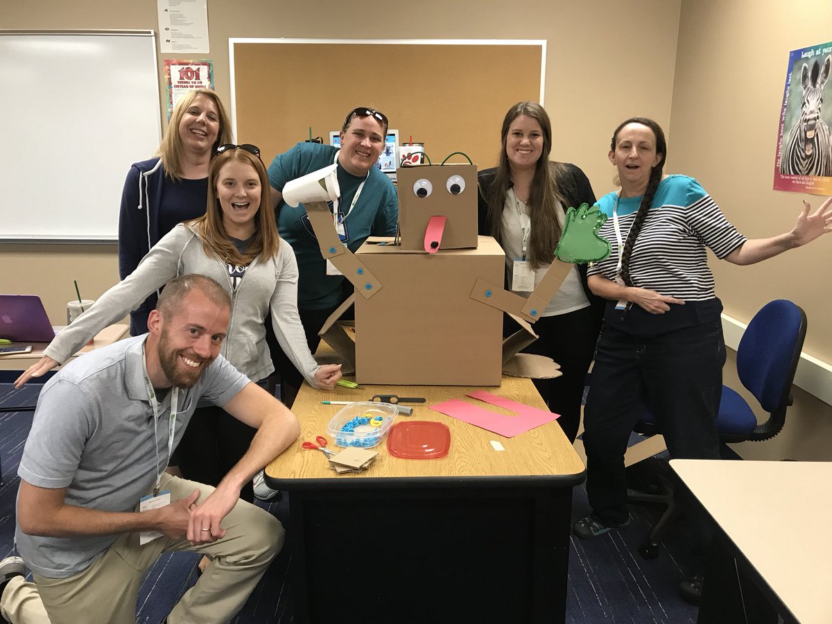 chelshott12's tweet photo. Tinkering with cardboard and @Makedo supplies to make Freddie the Frog!  So much fun!  #EdTechTeam  @JLenore24 https://t.co/25CIAEtywt