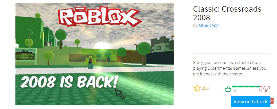 O Xrhsths Bloxy News Sto Twitter Bloxynews It Is Now Official You Can No Longer Play Roblox Games That Are In Experimental Mode Unless You Are Friends With The Creator Of - 2008 roblox games