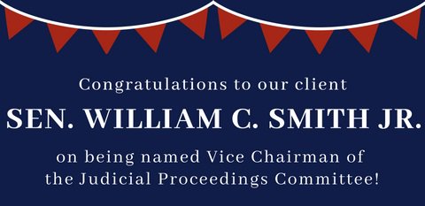 Big congratulations to our client @Willcsmithjr who was just named Vice Chairman of the Senate Judicial Proceedings Commitee!! #NextGenLeadership