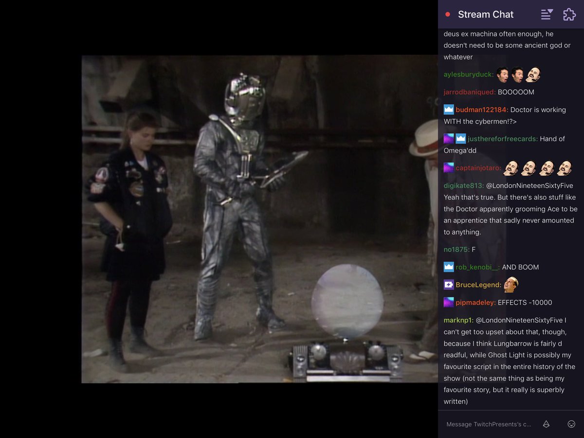 Cyber- #BOOM! #SilverNemesis on  #DoctorWhoOnTwitch reactions.  #DoctorWho  #DoctorWho25thAnniversary