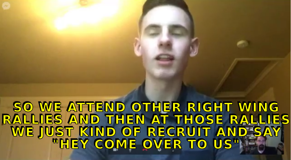 Neo-Nazi and former Identity Europa coordinator Jake Von Ott attended a number of Joey Gibson's rallies and acknowledged that he used them as opportunities to recruit people to white nationalist organizing.  https://rosecityantifa.org/articles/jvo2/ 