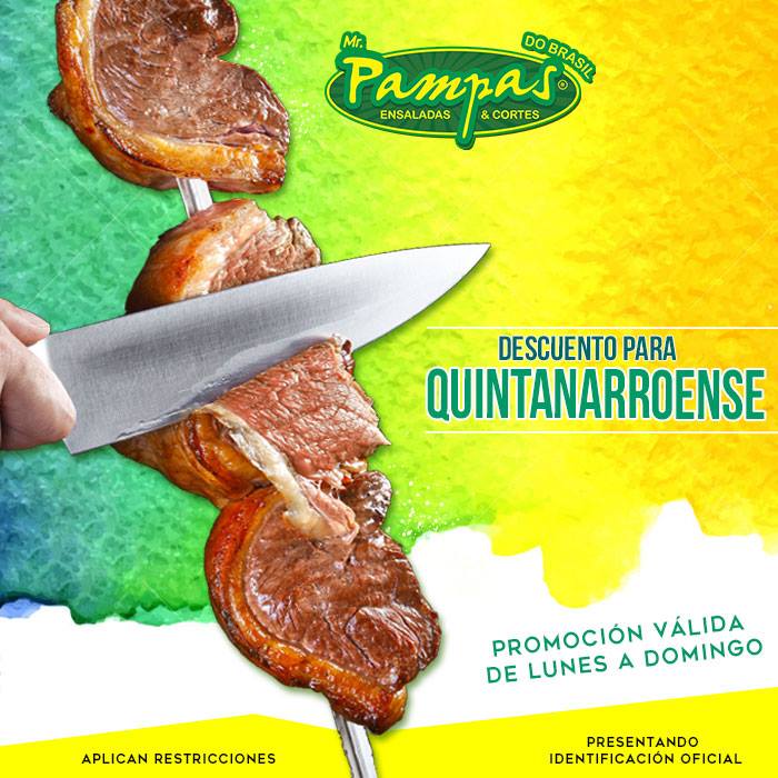 CeroVaroMX's tweet photo. Un viernesito para disfrutar de un buen buffet #CeroVaroHaceParo Nuestra recomendación del día Mr Pampas Cancun (10% de descuento en Rodizio antes de las 7 pm y 20%, después de las 7 p.m. Válido de Lunes a viernes y 10% de descuento en todo el día los domingos. 🤤👌 https://t.co/N3BdWGC91R