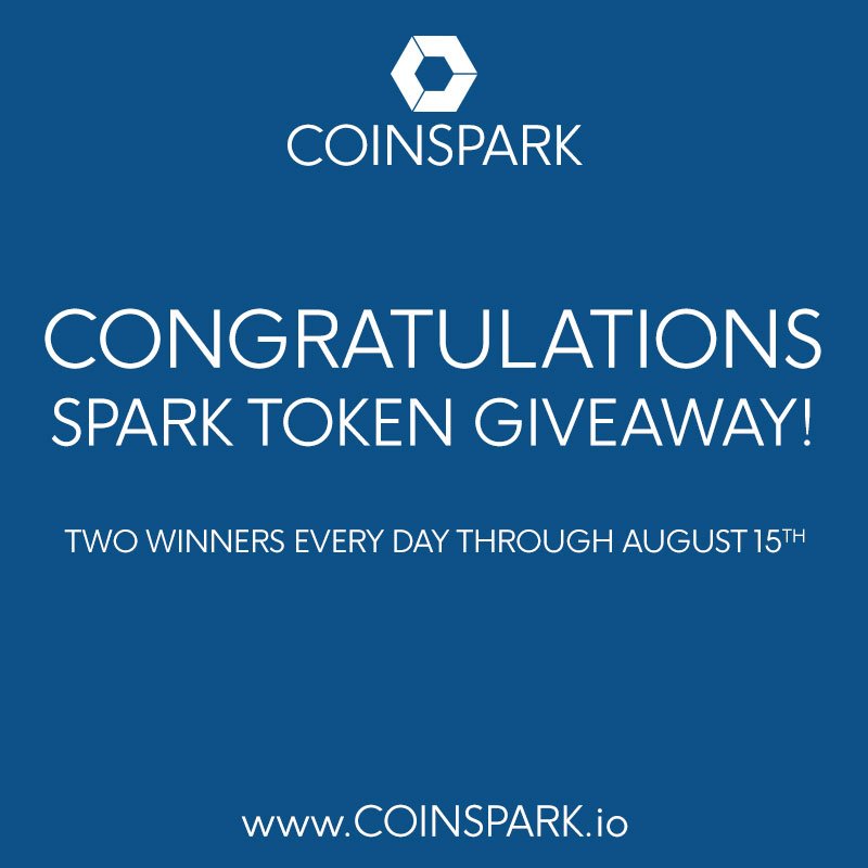 CoinSparkIO's tweet photo. Congrats to our two Spark token winners! We have credited your accounts with 250 Spark. #Crypto #CryptoExchange #BTC #ETH #LTC #XMR #DASH #XRP #BCH #SPARK - https://t.co/067D0GP6Z8 https://t.co/5CvRXuopmb