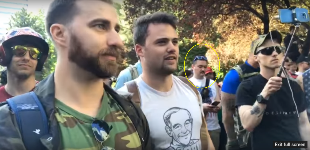 Murphy Harkins, a local white supremacist who marched with neo-Nazis at the deadly Charlottesville rally has also attended Joey Gibson's rallies. Our comrades at  @PNWAWC exposed him here  http://pnwawc.com/2018/03/08/rebranding-fascism-and-refinancing-mortgages-andrew-murphy-harkins-portlands-nazi-banker/