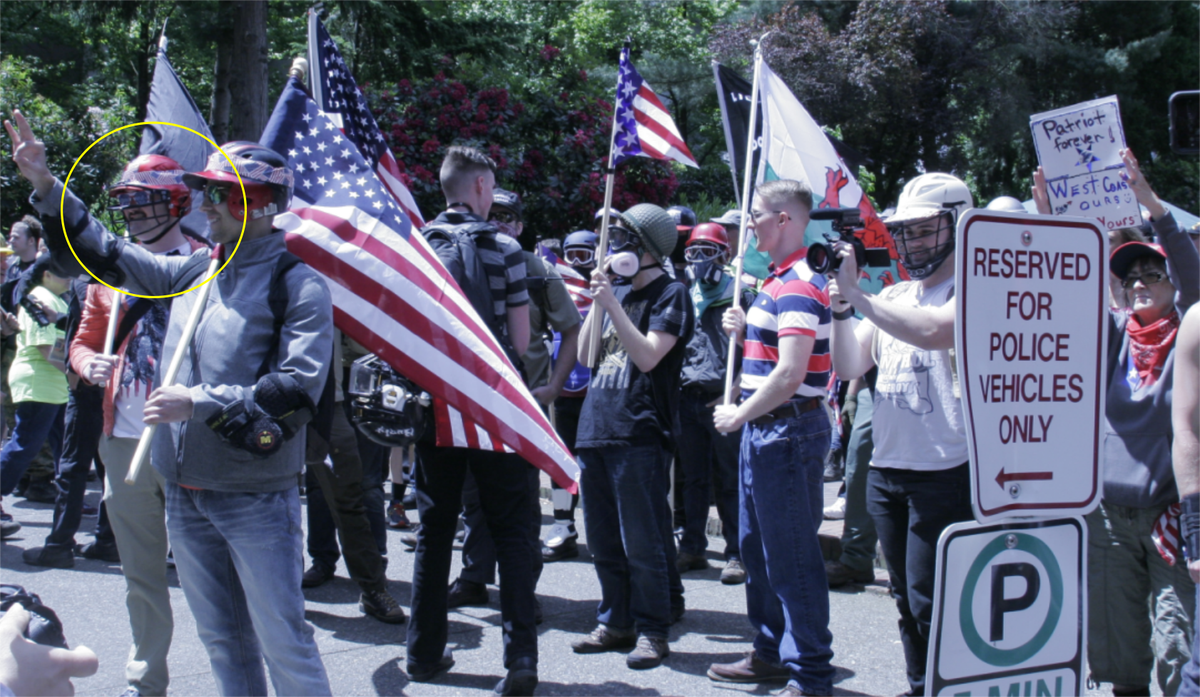 Murphy Harkins, a local white supremacist who marched with neo-Nazis at the deadly Charlottesville rally has also attended Joey Gibson's rallies. Our comrades at  @PNWAWC exposed him here  http://pnwawc.com/2018/03/08/rebranding-fascism-and-refinancing-mortgages-andrew-murphy-harkins-portlands-nazi-banker/