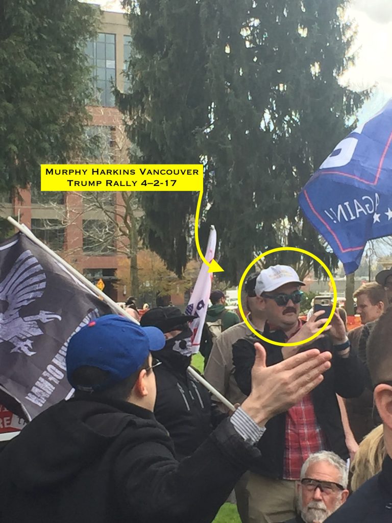 Murphy Harkins, a local white supremacist who marched with neo-Nazis at the deadly Charlottesville rally has also attended Joey Gibson's rallies. Our comrades at  @PNWAWC exposed him here  http://pnwawc.com/2018/03/08/rebranding-fascism-and-refinancing-mortgages-andrew-murphy-harkins-portlands-nazi-banker/