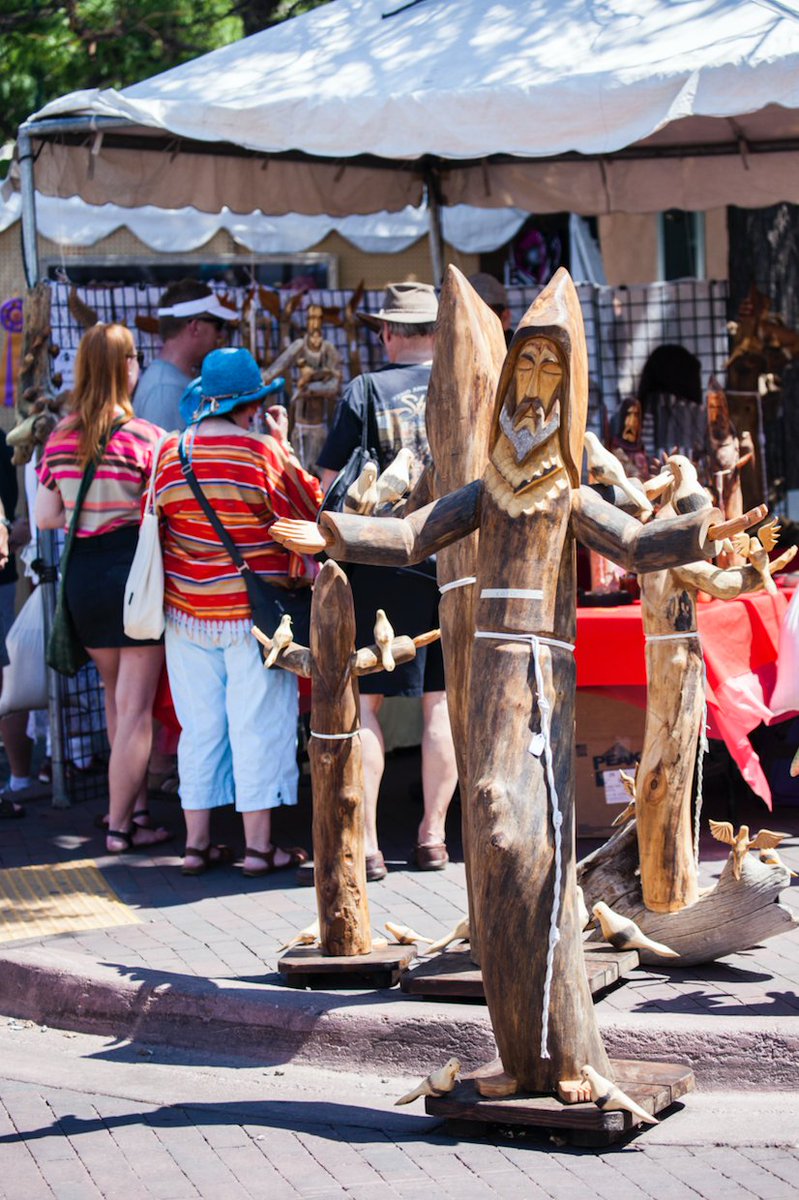 NewMexico's tweet image. Every summer, the Santa Fe plaza turns into a marketplace for beautiful handcrafted works of art inspired by Spanish culture. It's that time of year again, and from July 28-29 you can shop the work of more than 300 local Hispanic artists. #NewMexicoTrue