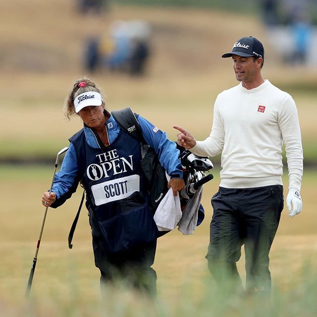 GolfMonthly's tweet photo. What a team. Adam Scott and Fanny Sunesson are in for the weekend at -1 after 36 holes. Link in bio to read Scott's comments on having Sunesson on the bag and the prospect of continuing the partnership #theopen #golf #golfers #golfing #instagolf #golfsta… https://t.co/b7SSEwoEsp https://t.co/Kewd4Jti2r
