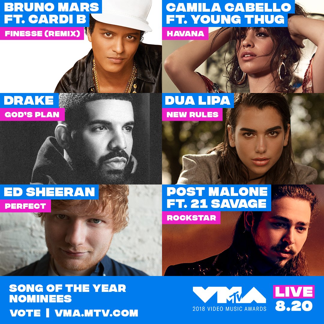 MTV's tweet photo. Tomorrow is the LAST DAY to vote for the 2018 @VMAs. Make sure you vote for Song of the Year before it's too late 💥 https://t.co/Rhbubzq0Kj #VMAs https://t.co/aWp1BQIojp
