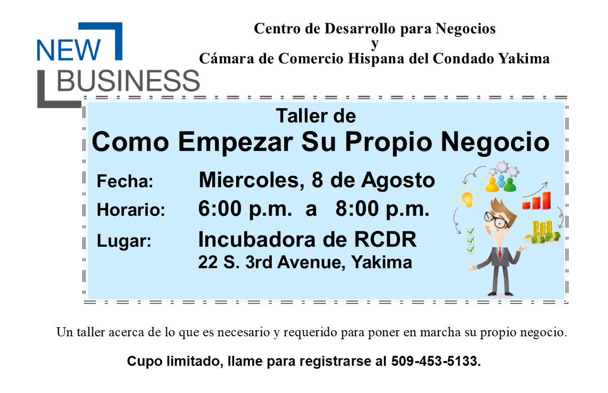 CenterforBusDev's tweet photo. Want to learn How To Start Your Own Business? This workshop is for you, please call to register at 509-453-5133. https://t.co/SnzIJfchJP